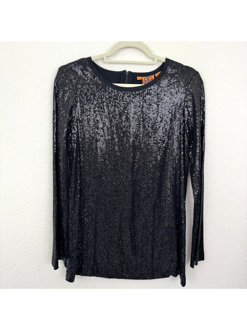 Tory Burch Womens Tunic Top Blouse Size 8 Sequin Silk Party Formal Black - Picture 1 of 7